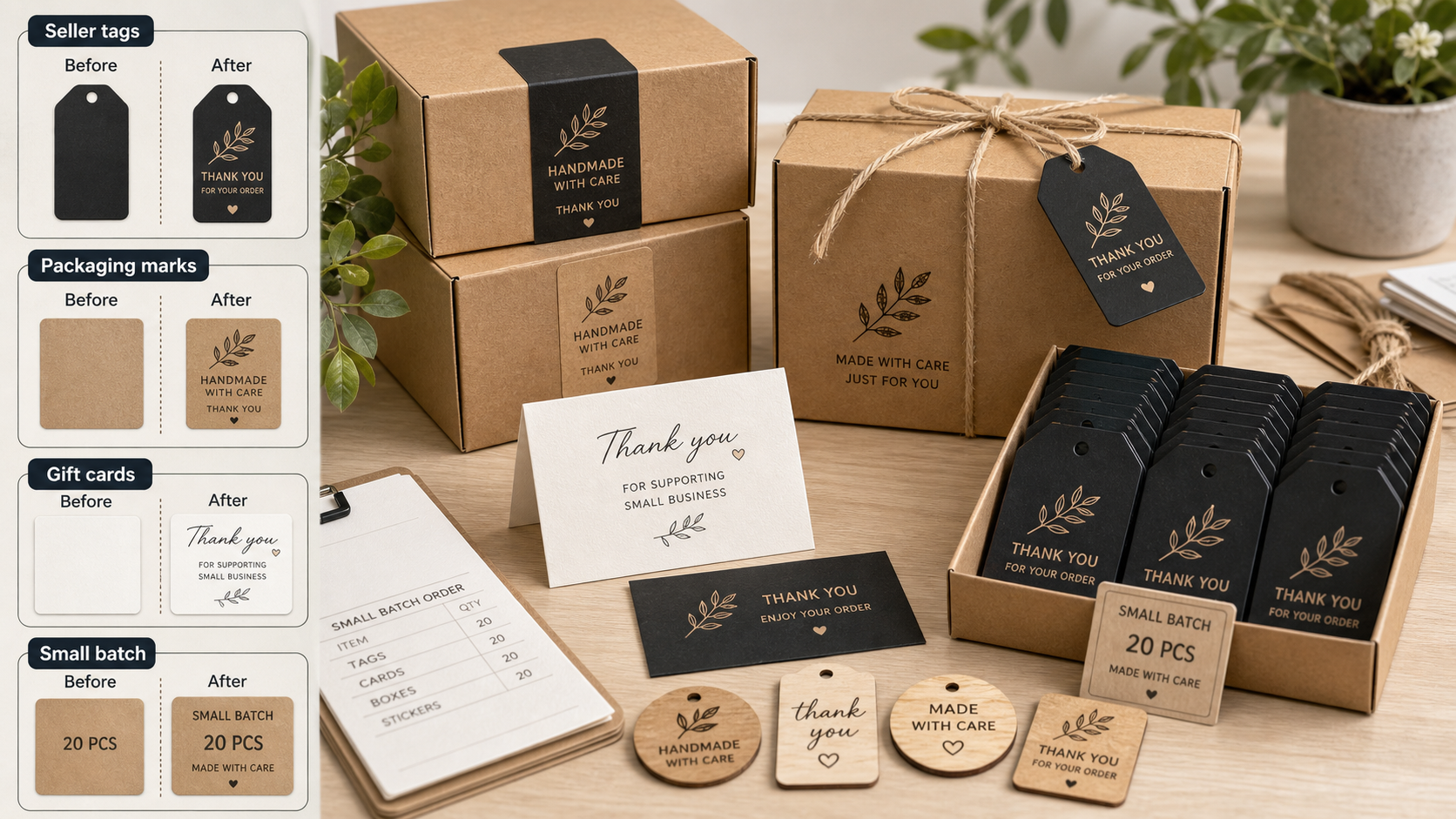 Seasonal gift menus can grow too quickly. A seller starts with one engraved tag or card, then adds family names, event dates, packaging notes, bulk sets.